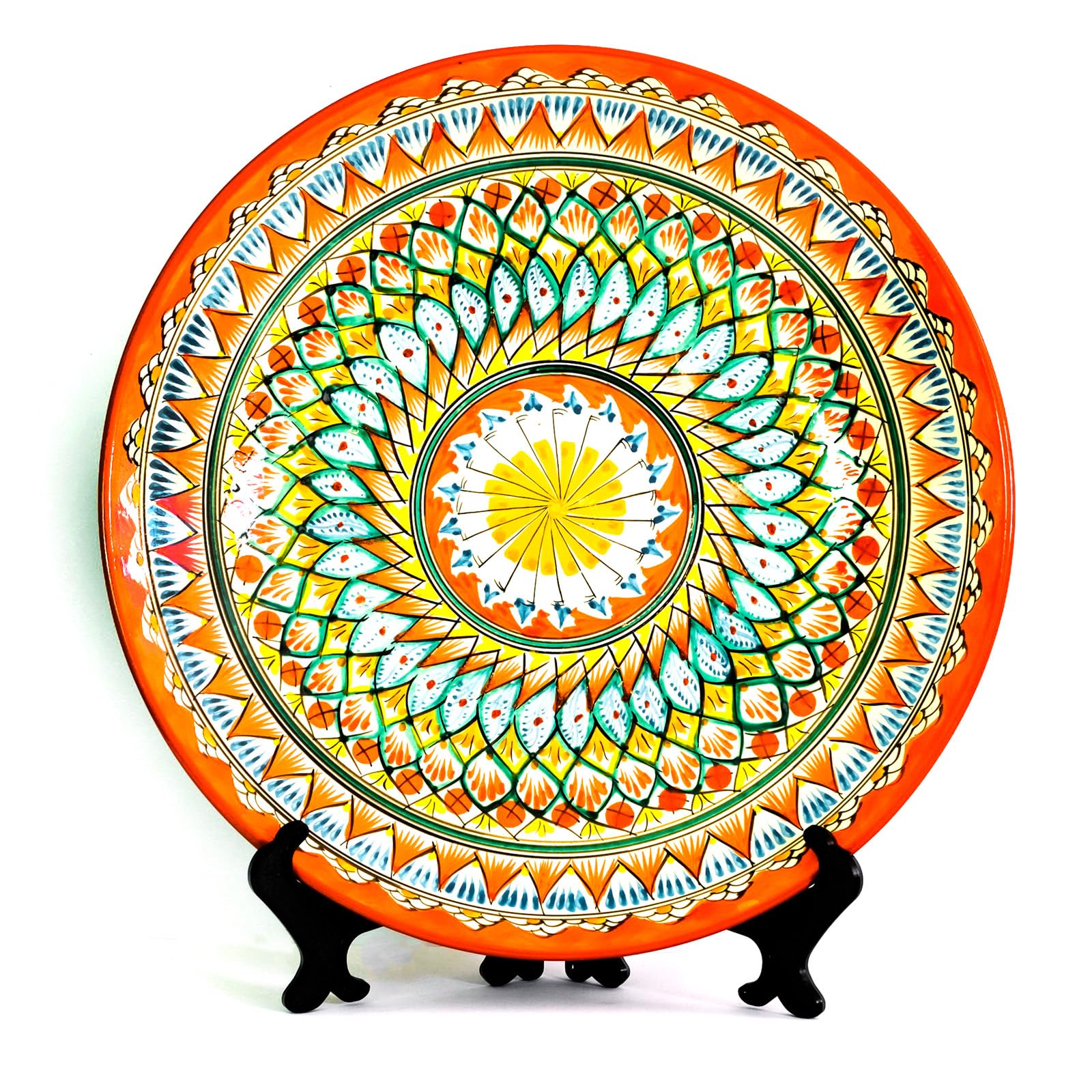 4BIG.fun Usbekische Lagan Ø34 cm Oriental Ljagan Ляган Schale aus Rischtan Keramik handarbeit Glasur Plate Handgemalt Teller Hand-Painted Handgefertigt Earthenware Usbekisch