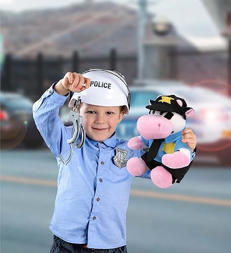 Miniatura 5 de DolliBu Peluche de oficial de policía de vaca, disfraz de policía de vaca súper suave con lindo uniforme de policía y traje de gorra, regalo de