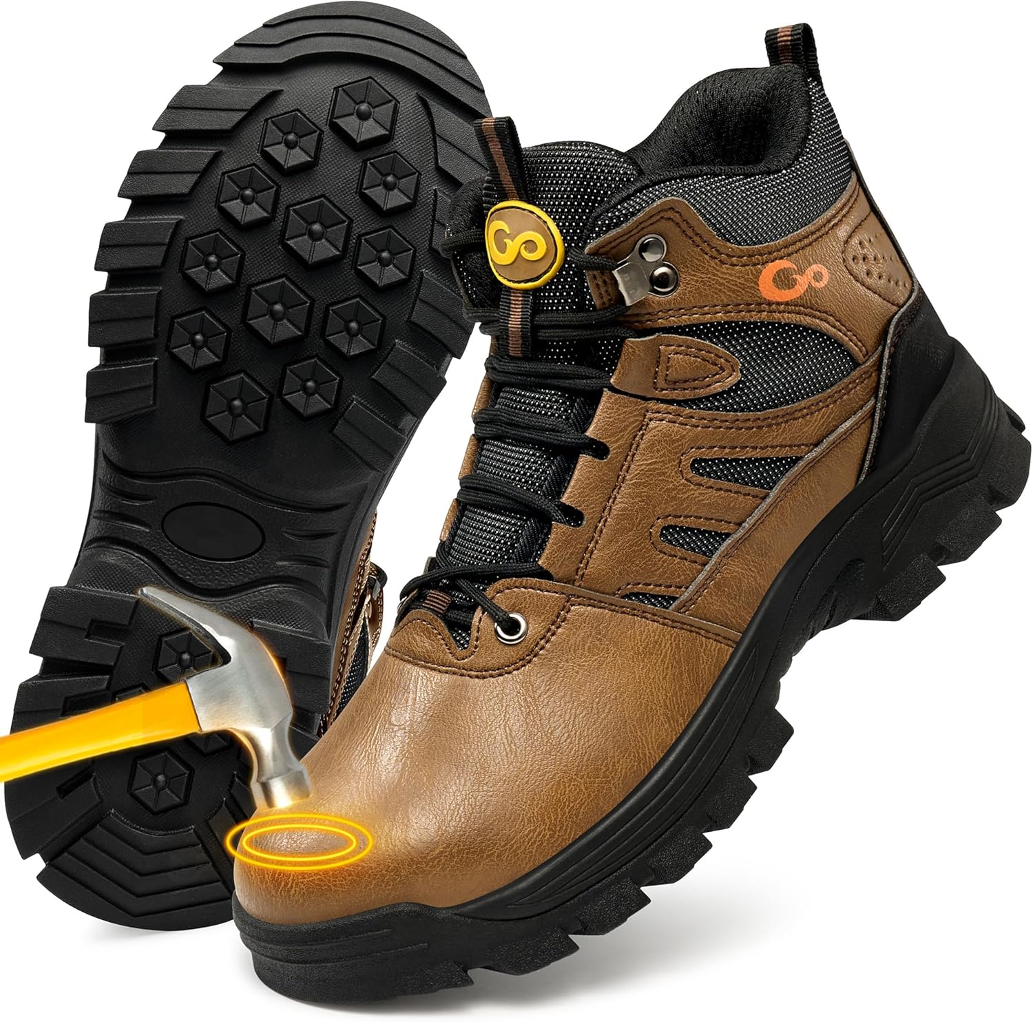 HARENCE Mens Steel Toe Work Boots Comfortable Slip Resistant Safety Boot Durable Waterproof Construction Shoes