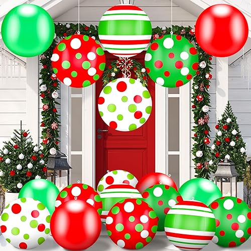 Miniatura 7 de Jetec 18 bolas de Navidad inflables gigantes de 16 pulgadas de PVC para colgar en interiores y exteriores, adornos de Navidad para árbol, patio,
