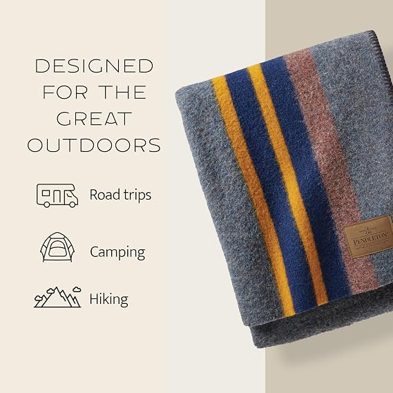 Pendleton Yakima Throw 54 x 66 - Wool Cotton, Soft and Durable Wool Throw for Home and Travel - Green Heather