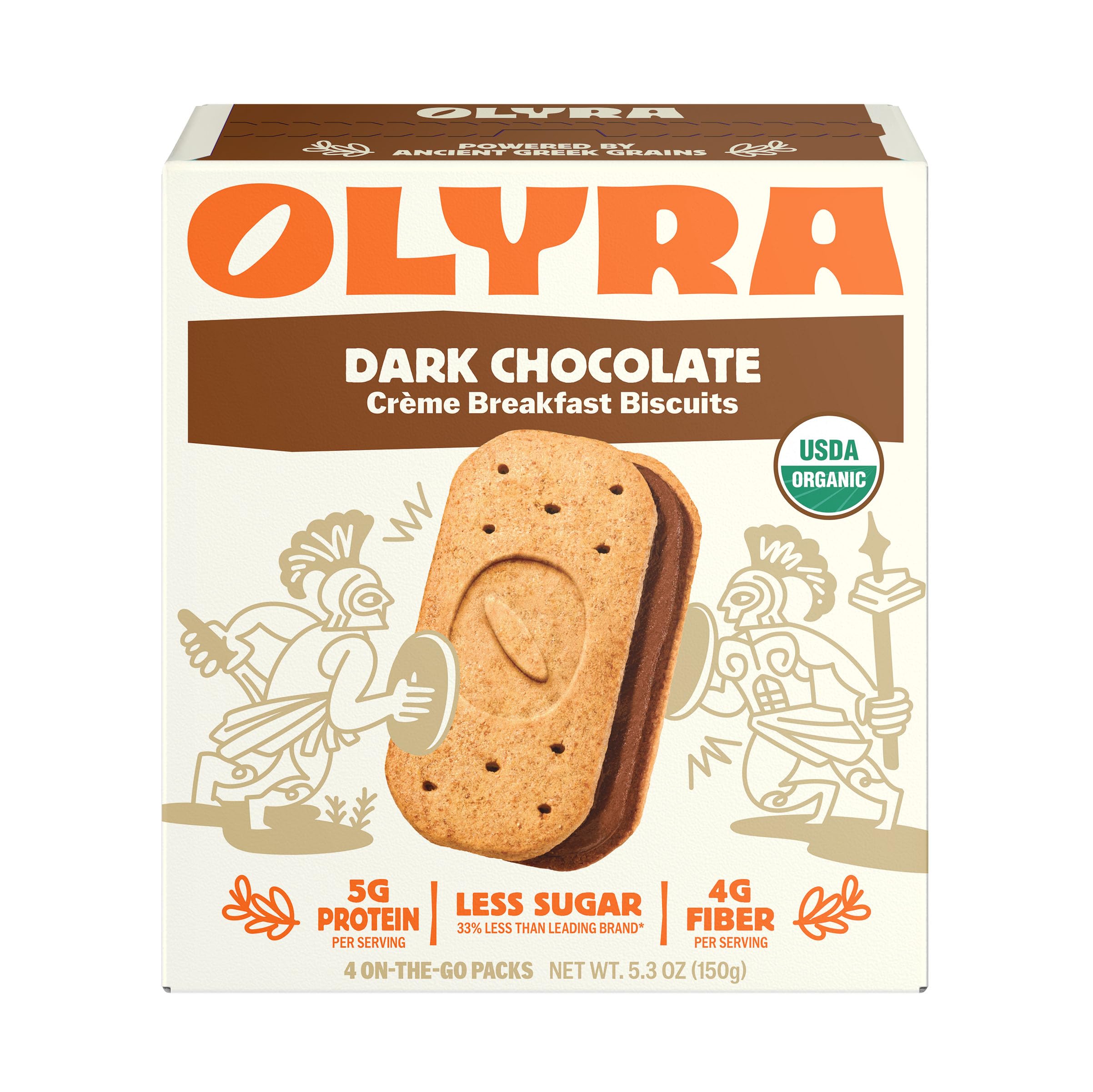 Olyra Creme Breakfast Biscuits - Dark Chocolate - Healthy Snacks for Kids and Adults, Low Sugar, High Fiber, Vegan Organic Cookies - Pack of 4