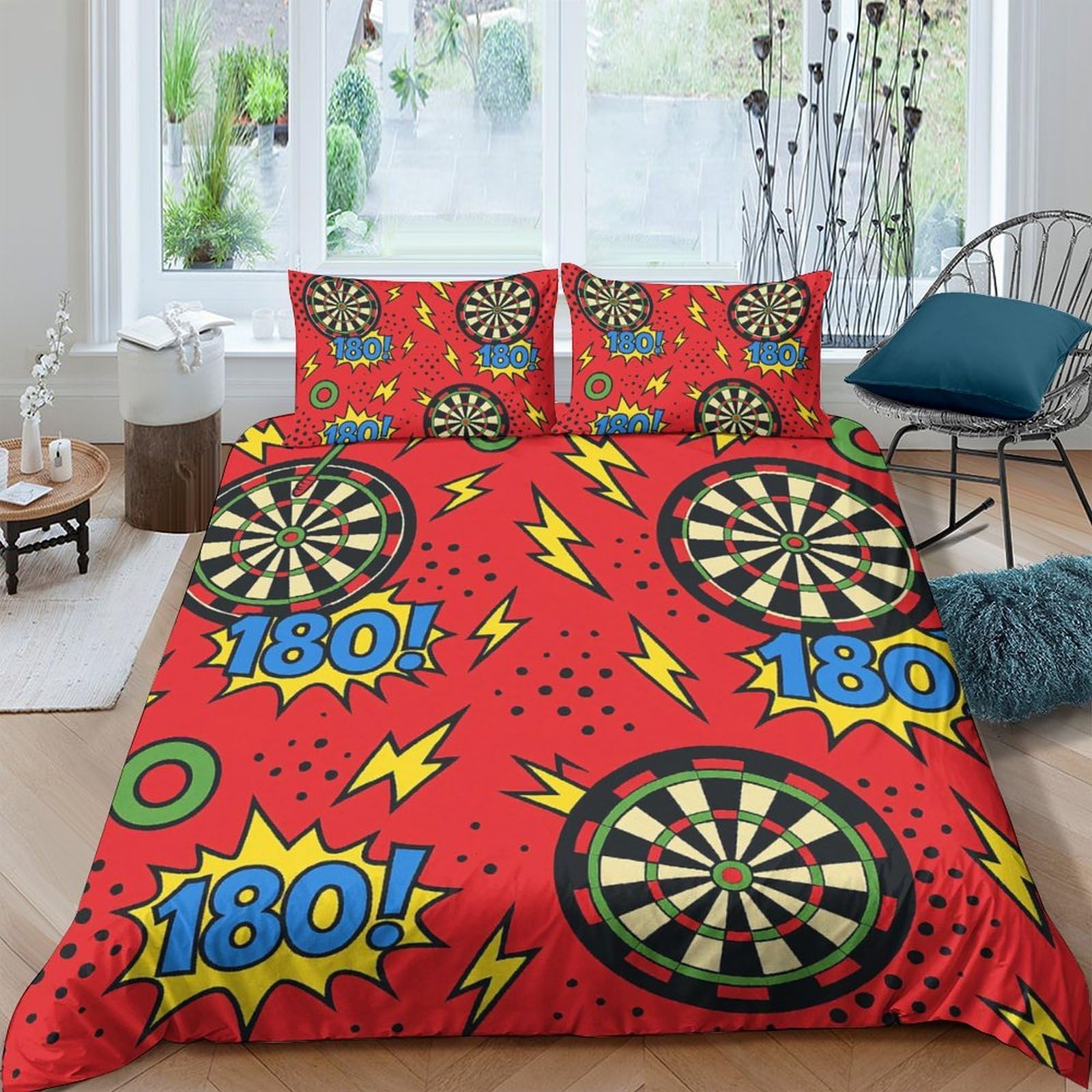 Ctjqhvkz Style-9 3D Printed Dartboard Comic Fitted Sheet Microfiber Red Lightning Bed Cover For Bedroom Dorm Easy Care Decor Single（135X200cm）