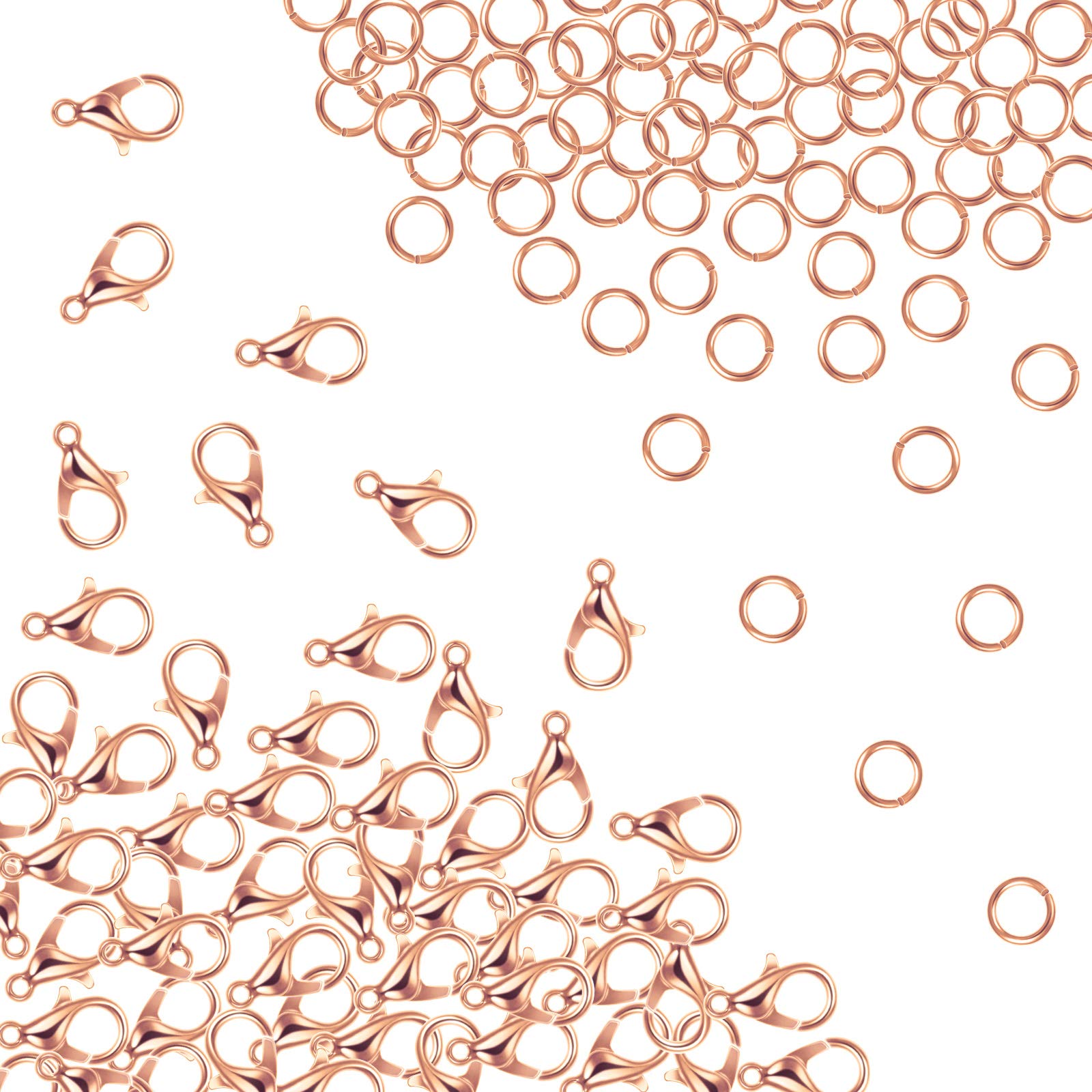 400 Pieces Lobster Claw Clasps with Open Jump Rings Set, 12 mm Lobster Claw Clasps Necklace Fasteners Hook and 5 mm Jump Rings for DIY Bracelet Necklace Jewelry Making (Rose Gold)