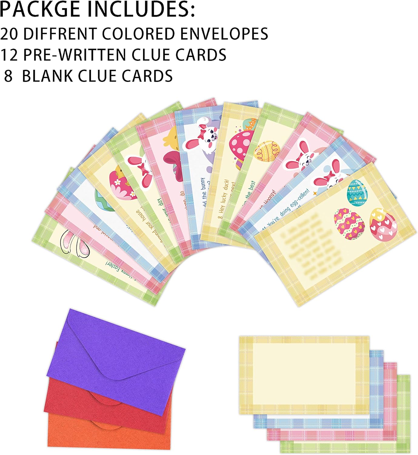 Easter Treasure Hunt Clues Game Cards, Bunny Scavenger Hunt Card Game(20 Cards with Envelopes), Indoor Ourdoor Party Games Supplies Activities for Adults (A03)