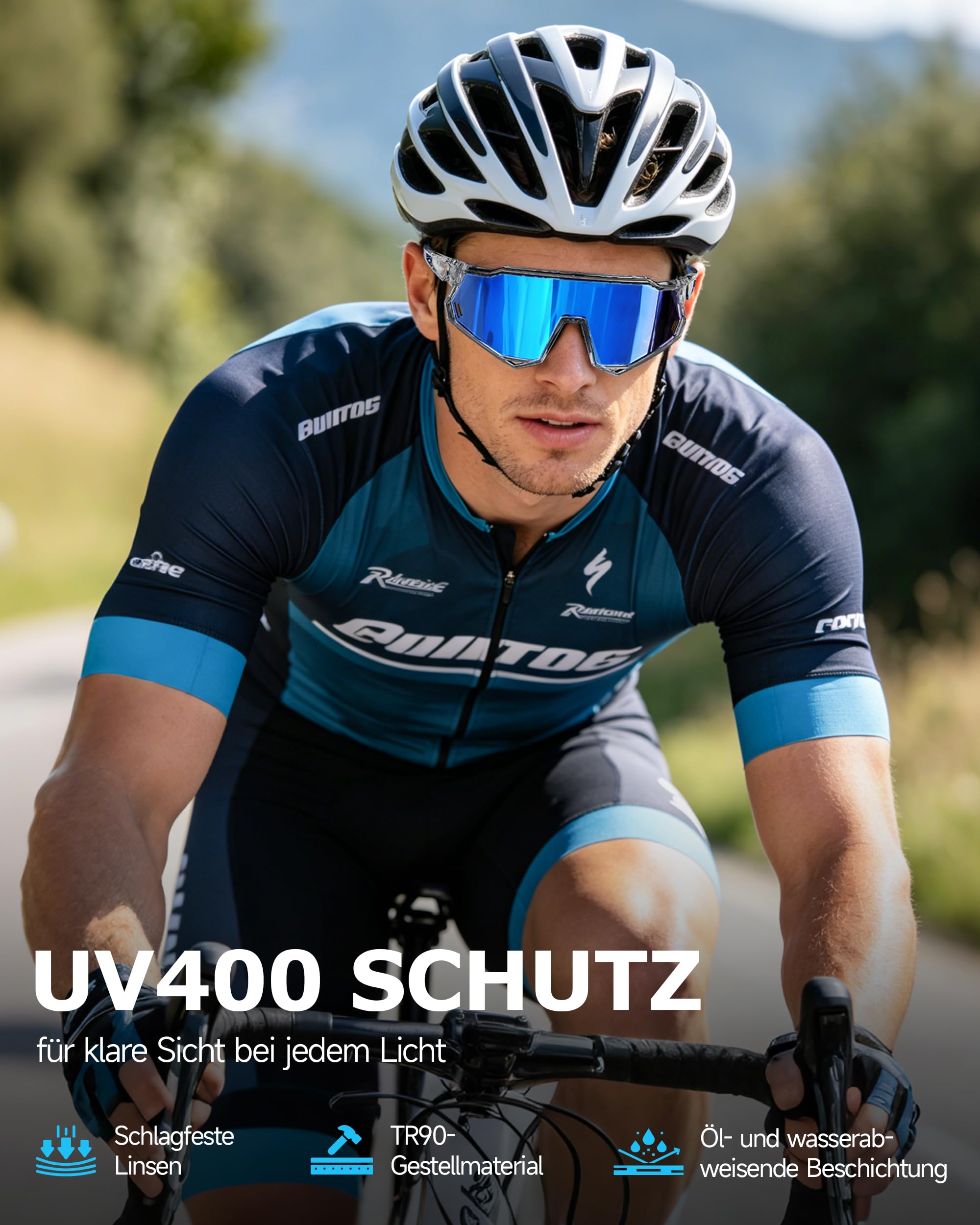 Schnelle Brille Herren, [34G TR-90 Ultraleicht] Fahrradbrille Herren Damen, UV400 Schutz Sportbrille, Voller Rahmenschutz, Verstellbare Nasenpads & Bügel, rennrad brille