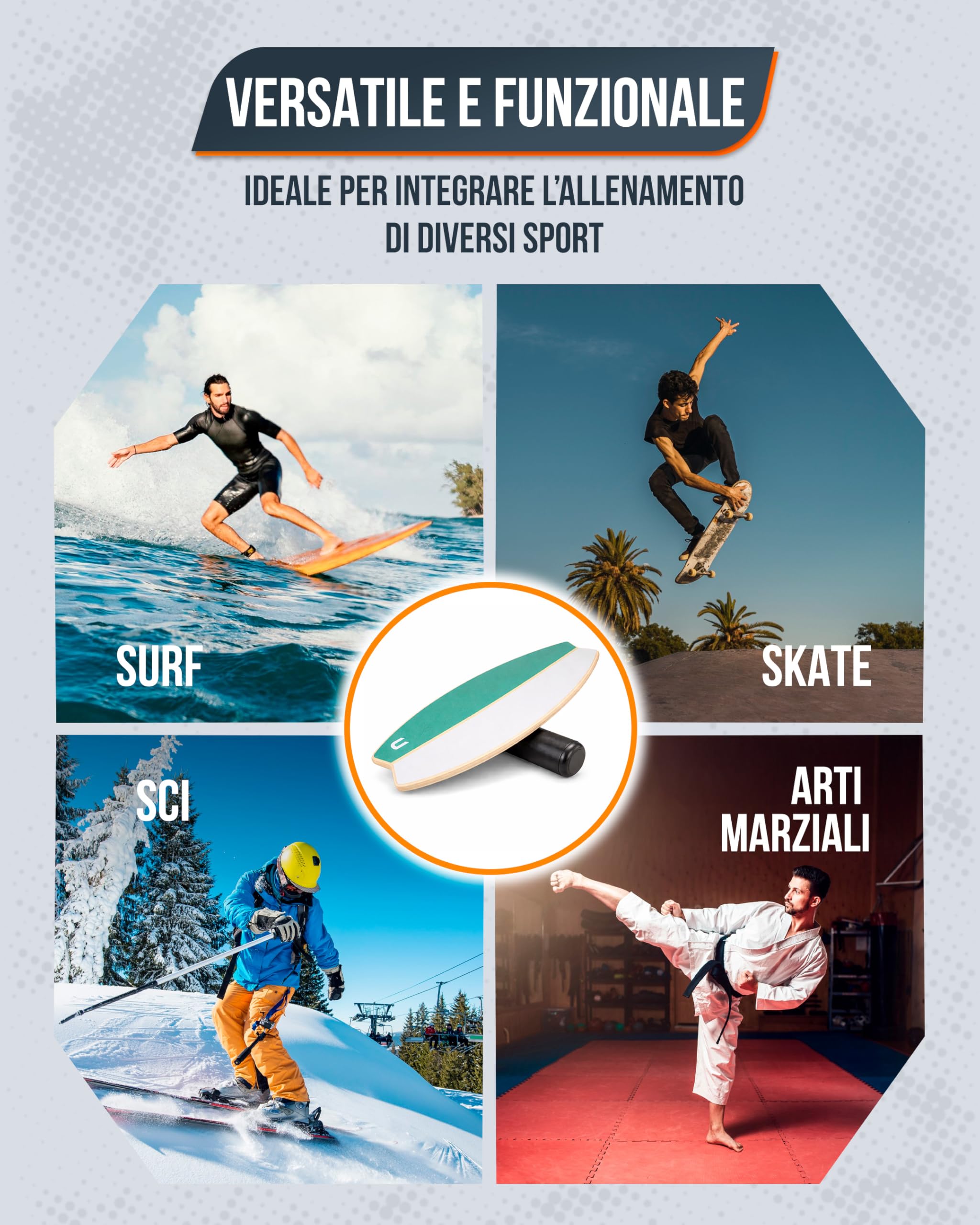 unycos - Balance Board Oscillante Antiscivolo in Legno con Rotazione di 360°, Tavola Propriocettiva d'Equilibrio, Allenamento di Coordinazione e Riabilitazione