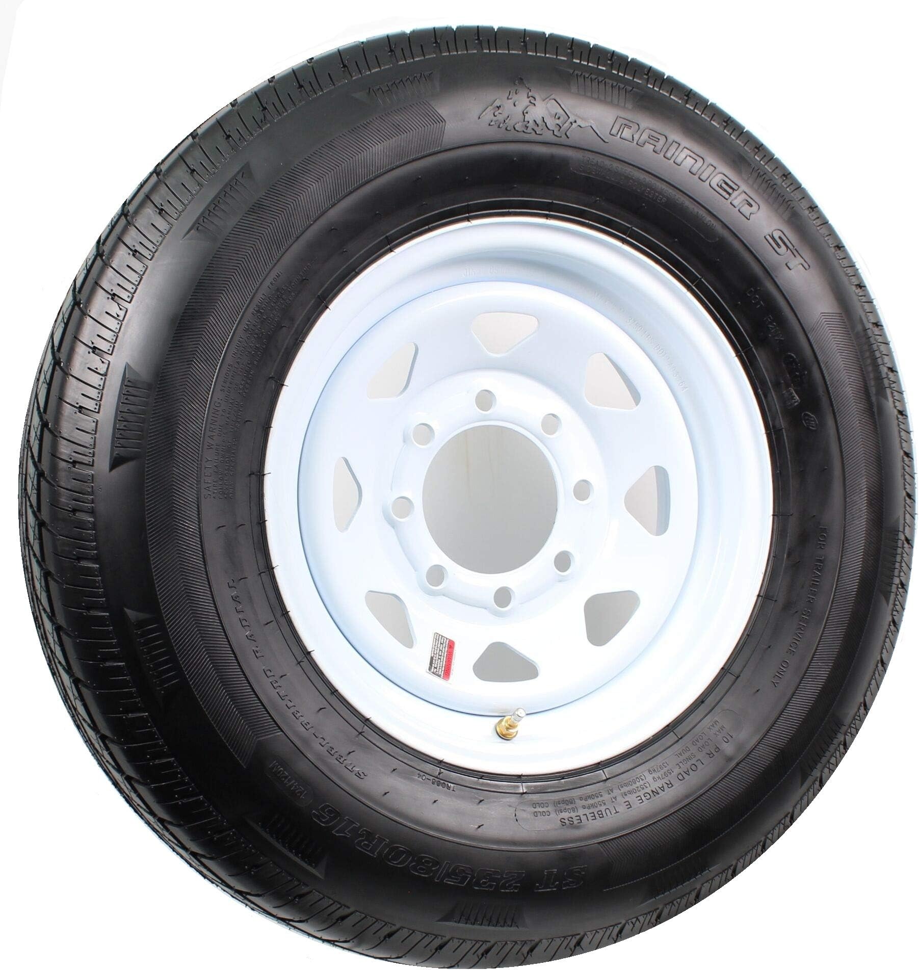 eCustomRim Radial Trailer Tire On White Rim ST235/80R16 Load E 8 Lug On 6.5 Spoke Wheel