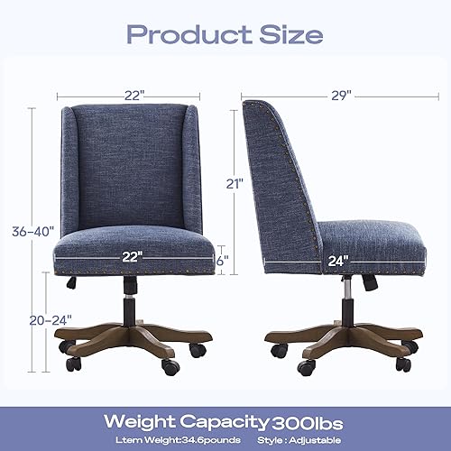 Miniatura 2 de Silla de oficina sin brazos con patas de madera, moderna silla ajustable para oficina en casa, silla de computadora, silla giratoria para el hogar,