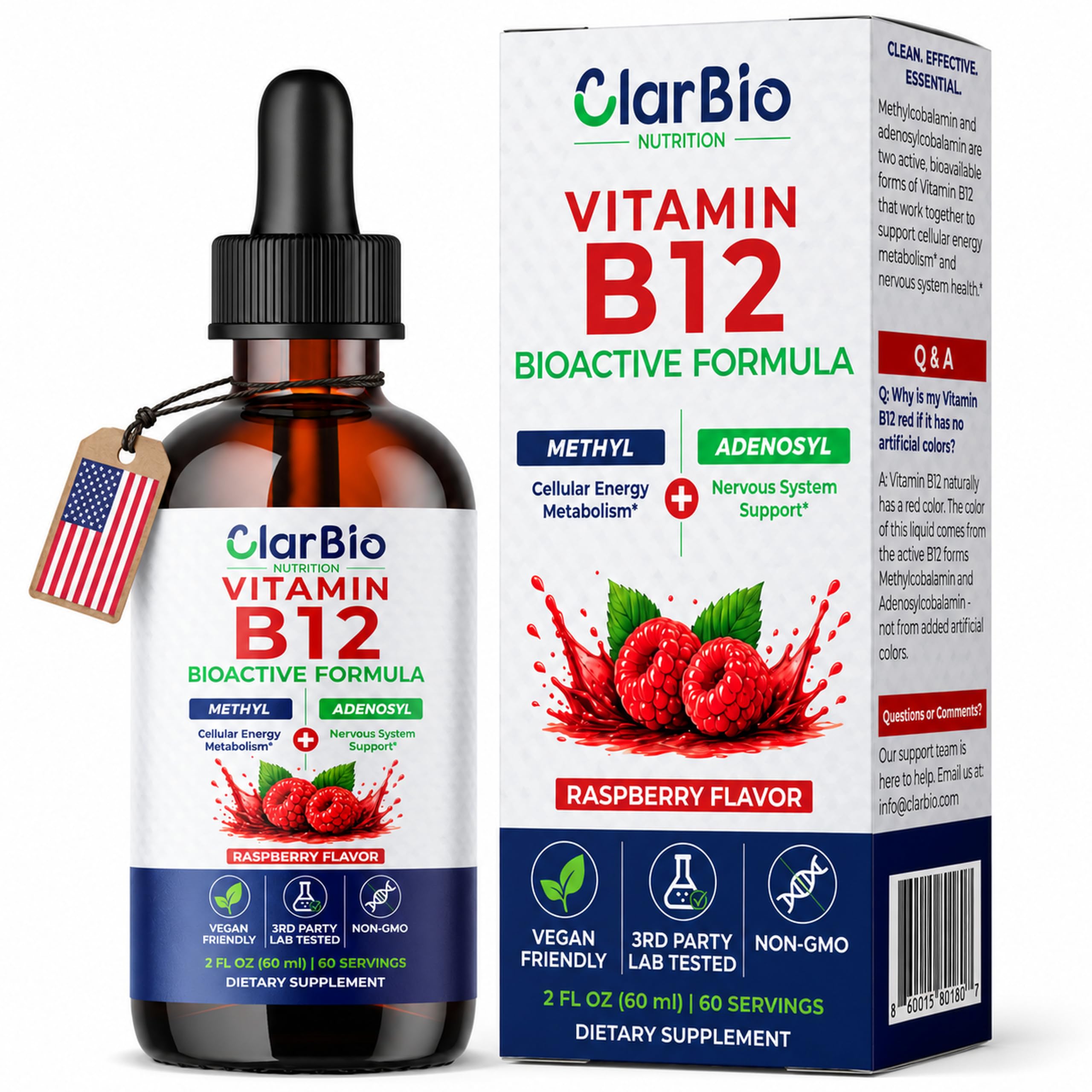 Vitamin B12 1000 mcg Sublingual Liquid Drops | Methylcobalamin & Adenosylcobalamin | B12 Complex | Vegan Liquid B12 Supplement