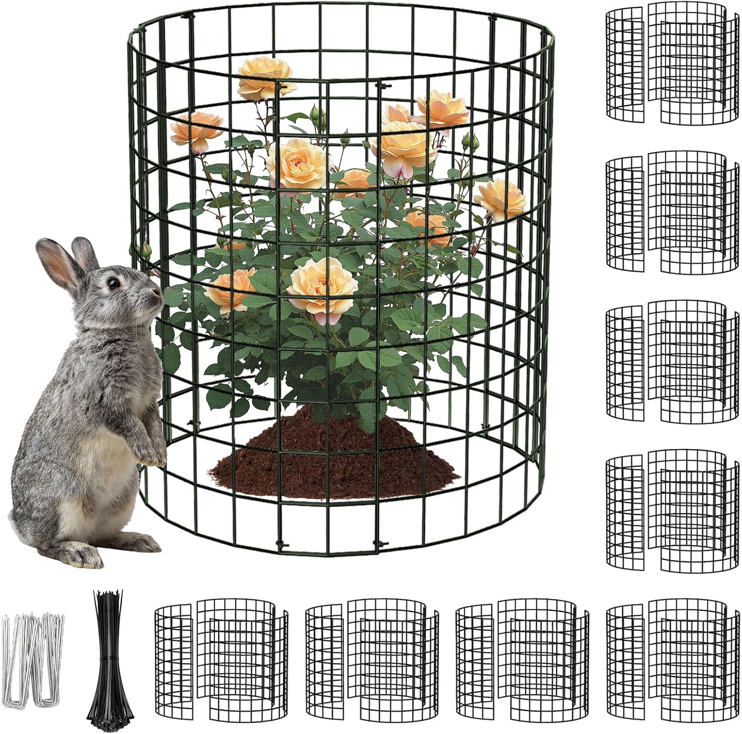 PASARA 8 Pack Plant Protectors from Animals, 16 Inch Round Cloche Plant Cages with Sturdy Chicken Wire Mesh, Garden Cages to Keep Animals Out for Vegetables & Flowers, Includes Support Stakes