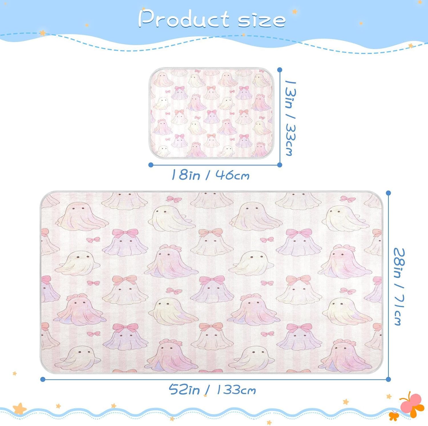 Cooling Baby Mattress pad Protector 28" x 52" Washable Cute Spooky Halloween Bow Ghosts Mattress pad Cover for Baby&Toddler