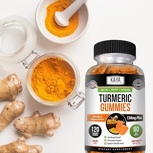 Miniatura 7 de Kaya Naturals Gomitas de suplementos de cúrcuma - Curcumina de cúrcuma Pure Nature - Gomitas de jengibre - Extracto de pimienta negra - 120 unidades