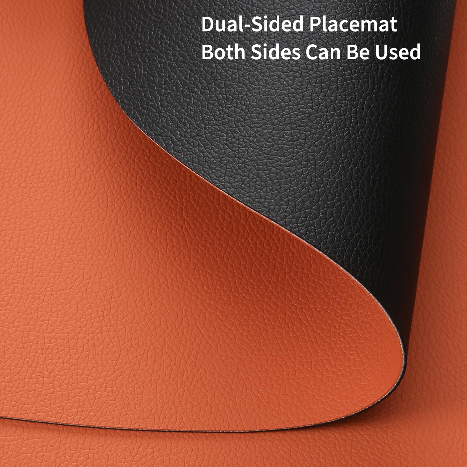 Myir JUN Round Table Placemats Set of 4 Faux Leather Place Mats and Coasters 15 inch Round Dual Sided Placemats Non-Slip Wipe Clean Stain Resistant (Black Orange,Set of 4) - Image 3