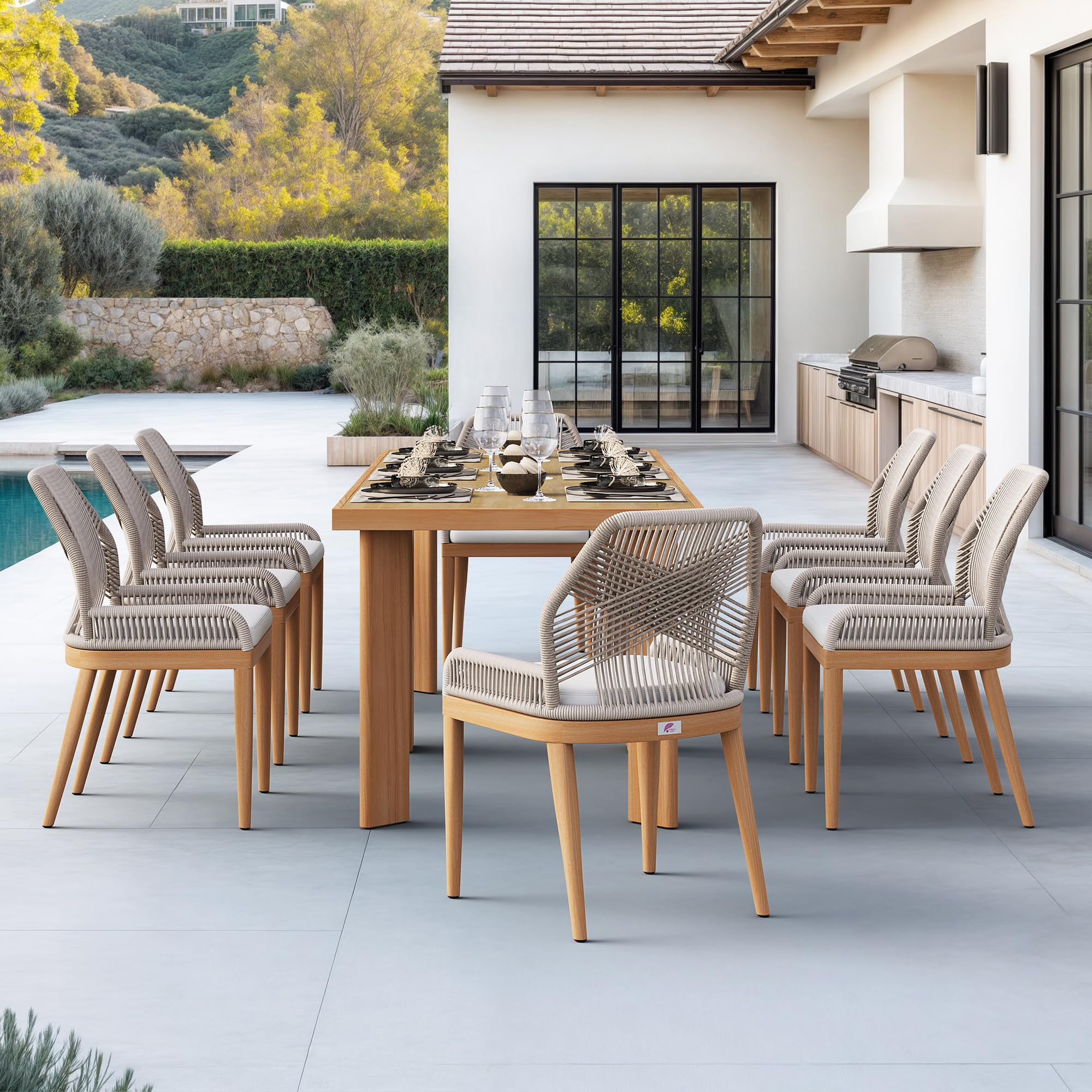 PURPLE LEAF 9 Pieces Patio Dining Set with Cushion and Backrest, Teak