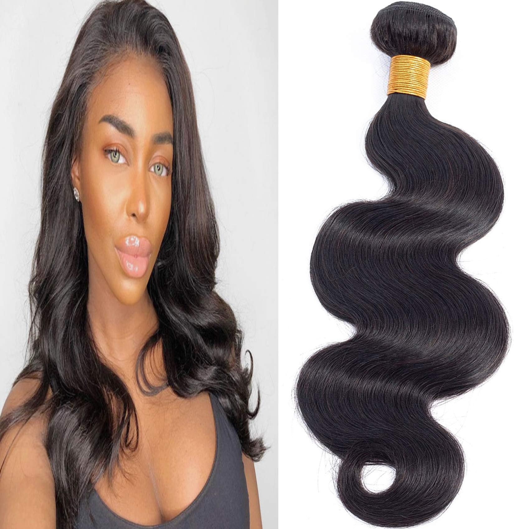 Brazilian Virgin human Body Wave Hair Bundles 100% Unprocessed Virgin Human hair Body Wave Hair Weft 1 Bundle hair Weaves Natural Black Color 1B 12inch 95-100g/bundle
