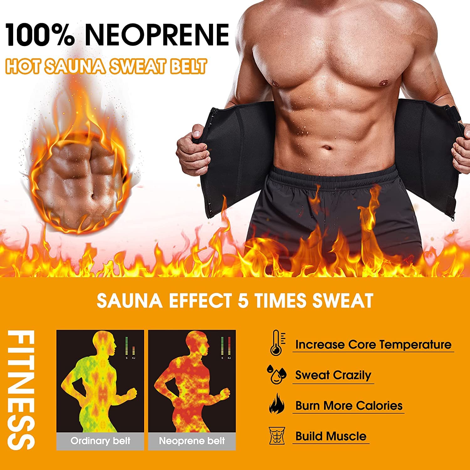 Ceinture de Sudation Homme Gaine Amincissante Ventre Plat Ceinture Abdominale Minceur pour Sport Fitness Sauna