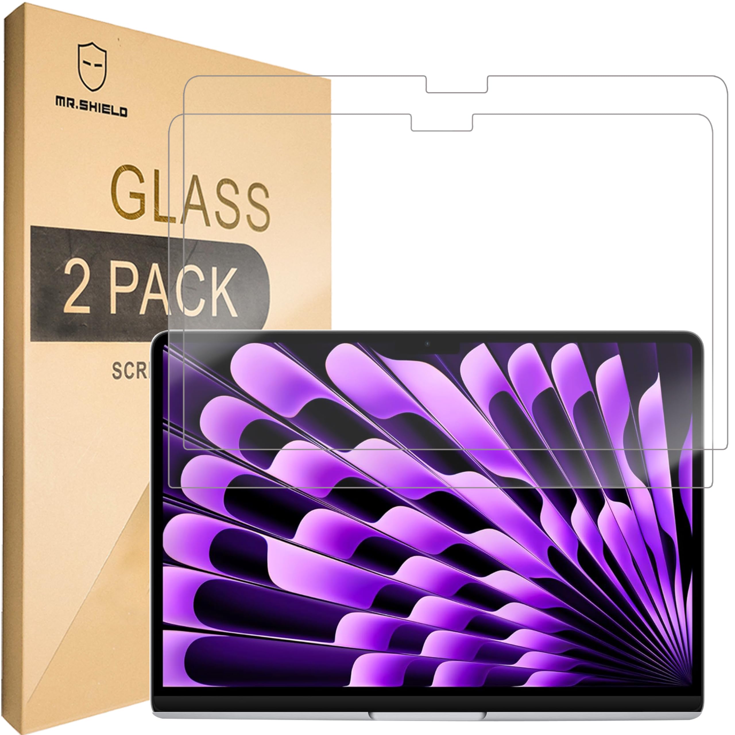 Mr.Shield Verre Trempé pour MacBook Air 13.6 pouces M3 M2 2024 2022 Lot de 2 Film Protecteur d'écran 9H Dureté