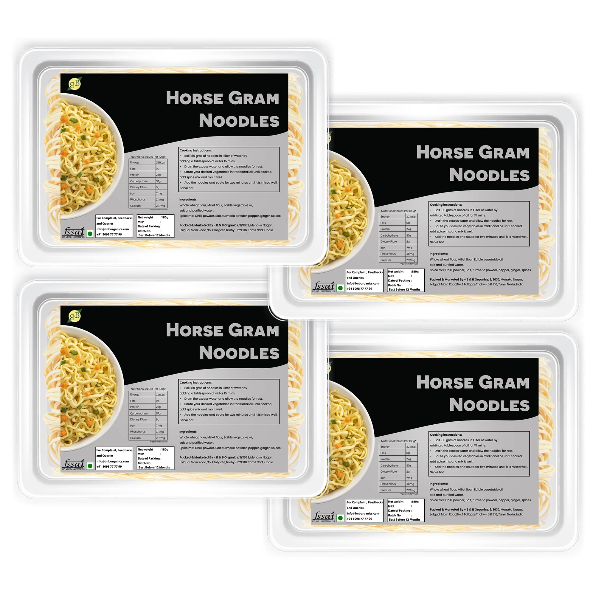 B&B Horse Gram Noodles ( Pack of 4) Each 180 g (25.39 OZ)