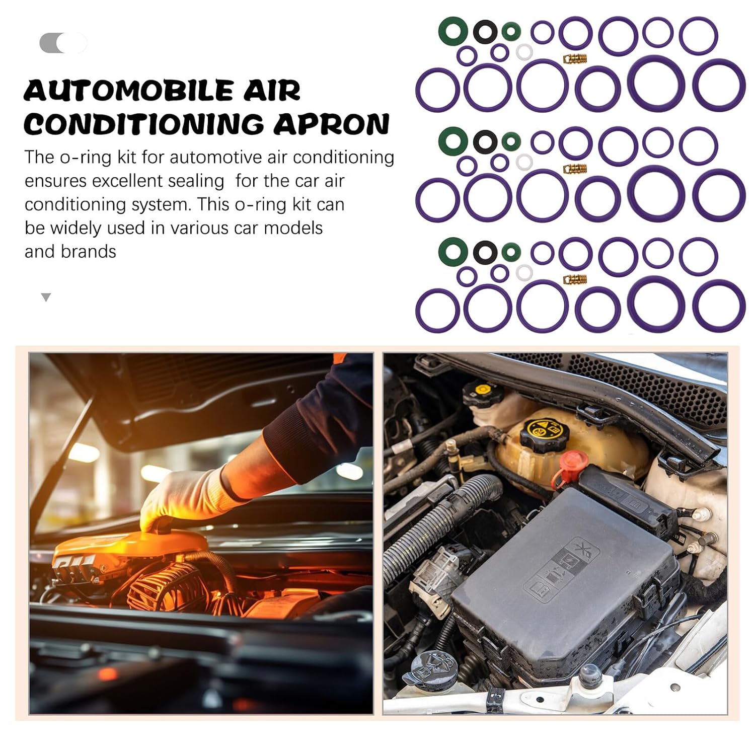 HEMOTON Air Conditioning O-Rings Seal Kit Rubber O-Ring Assortment with Compressor Gaskets for Car Ac Repair and Maintenance