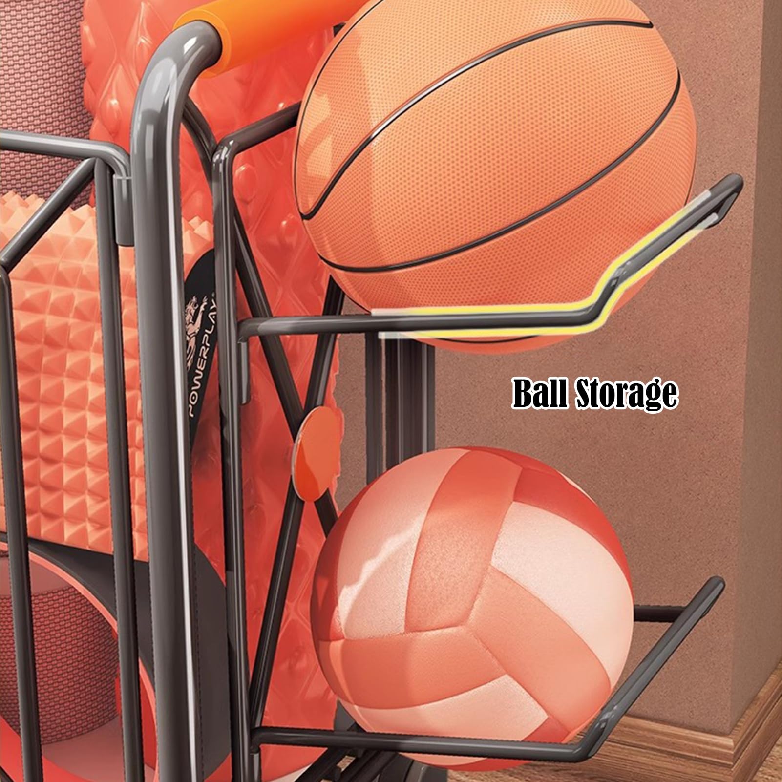 CADUKE Étagère De Rangement Pour Ballons De Sport, Avec Paniers Et Supports, En Métal Noir, Pour Intérieur/extérieur, 151 Cm