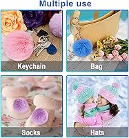 Vista 5 de BQTQ 36 pompones de piel sintética con lazo elástico, pompones de piel sintética de conejo para sombreros, zapatos, bufandas, guantes, bolsas