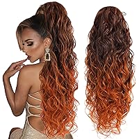 Vista 8 de Extensiones de cabello ombré 1B/27, cola de caballo para mujeres negras, extensiones de cola de caballo largas onduladas con cordón, extensiones