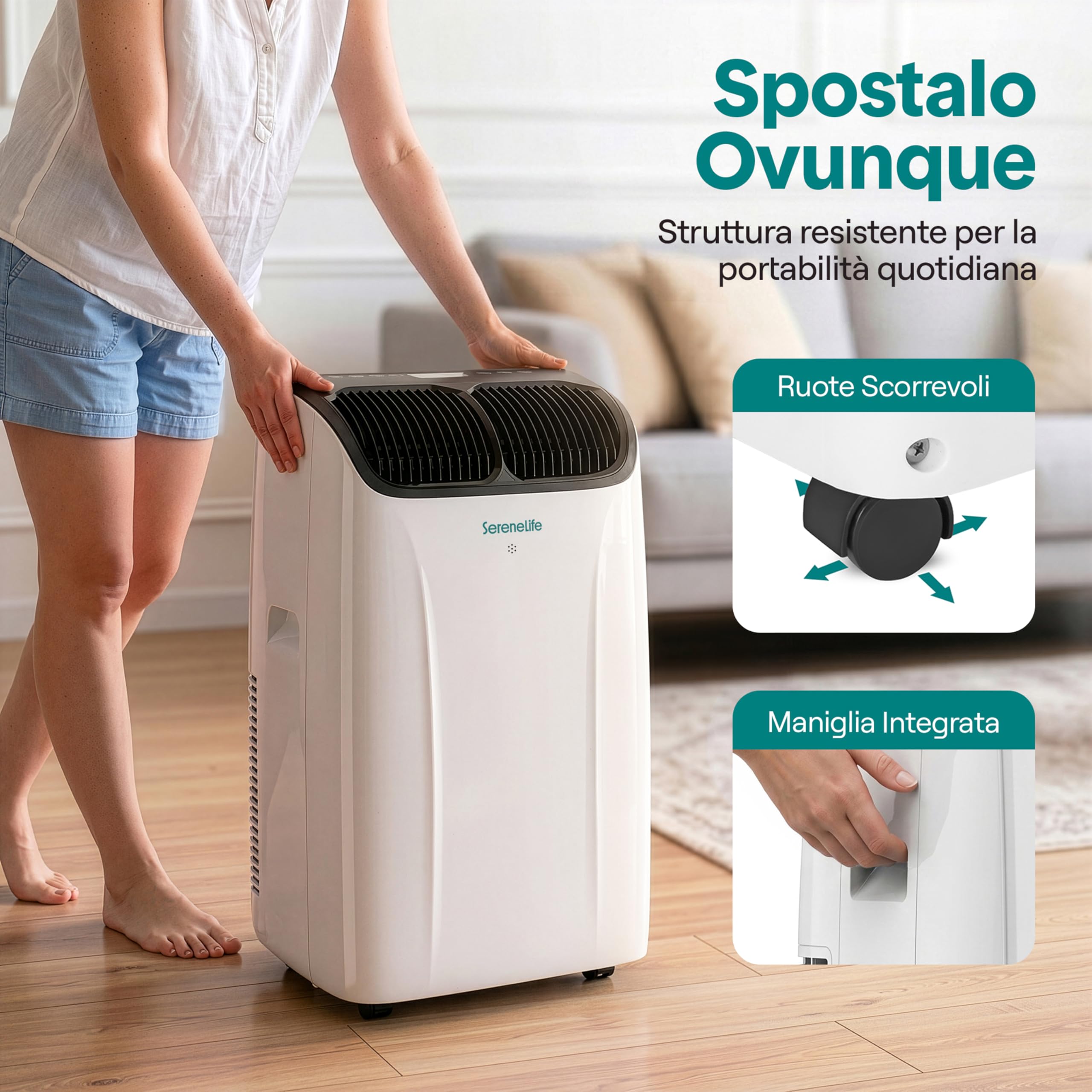 SereneLife przenośny klimatyzator 12 000 BTU z funkcją grzania – kompaktowy klimatyzator do pomieszczeń do 32 m² | Wi-Fi | chłodzenie, ogrzewanie, osuszacz i wentylator | 48 dB | szary