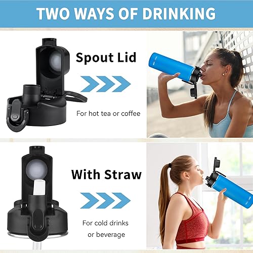 Miniatura 5 de Botella de agua aislada con tapa, botella de agua de acero inoxidable de 24 onzas para niños, niñas, botella de agua de boca ancha al vacío de doble