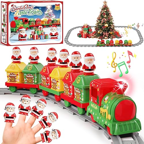 Juego de tren de Navidad para niños pequeños de 2 a 4 años tren de juguete eléctrico con luz y música, juguetes para niños pequeños para niños de 1,