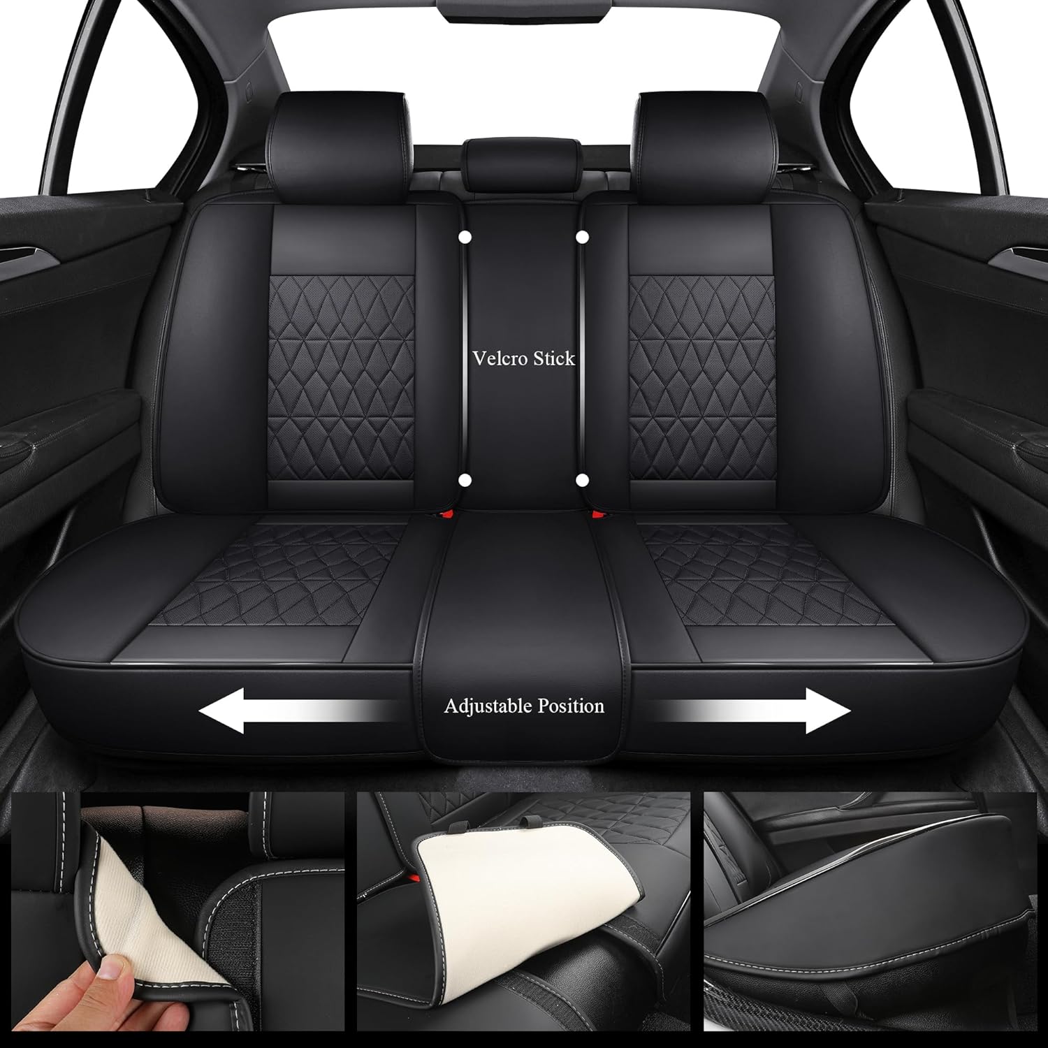 Aierxuan Waterproof Leather Car Seat Covers Full Coverage Universal Fit Honda Civic Toyota Highlander Camry Ford Fusion Kia Soul Nissan Mazda Acura TXL RDX(Full Set, Black)