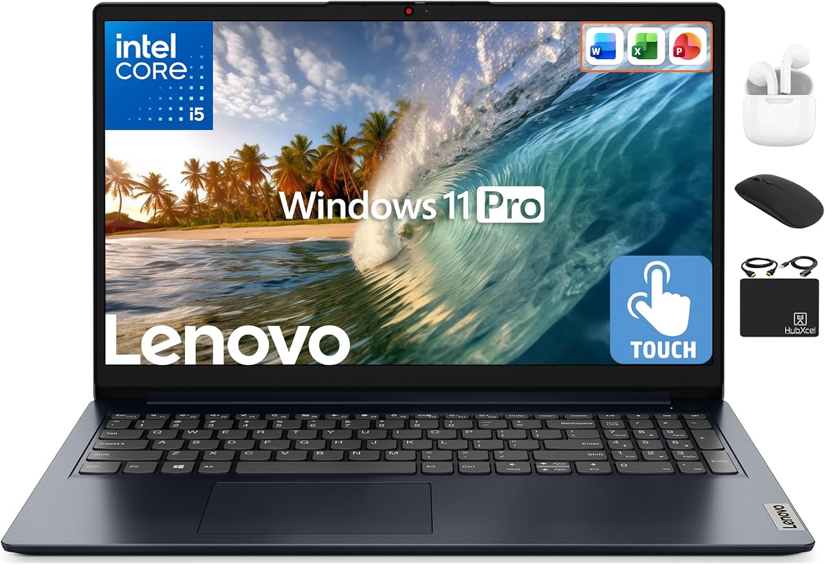 Laptop empresarial IdeaPad, pantalla táctil FHD de 15,6", potente Intel i5-1334U de 10 núcleos, computadora AI Copilot, 16 GB de RAM, 1 TB de almacenamiento (SSD de 512 GB + extensión de 500 GB), accesorio Hubxcel, Win 11 Pro, Lifetime Office