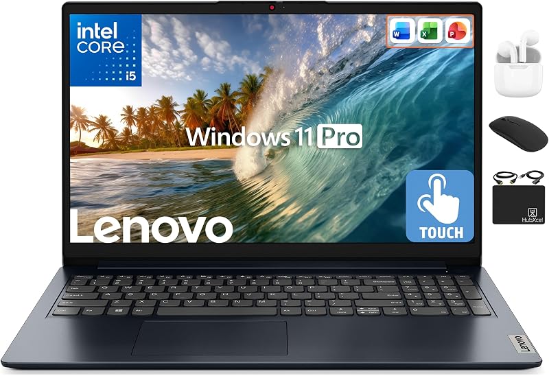 Laptop empresarial IdeaPad, pantalla táctil FHD de 15,6", potente Intel i5-1334U de 10 núcleos, computadora AI Copilot, 16 GB de RAM, 1 TB de almacenamiento (SSD de 512 GB + extensión de 500 GB), accesorio Hubxcel, Win 11 Pro, Lifetime Office