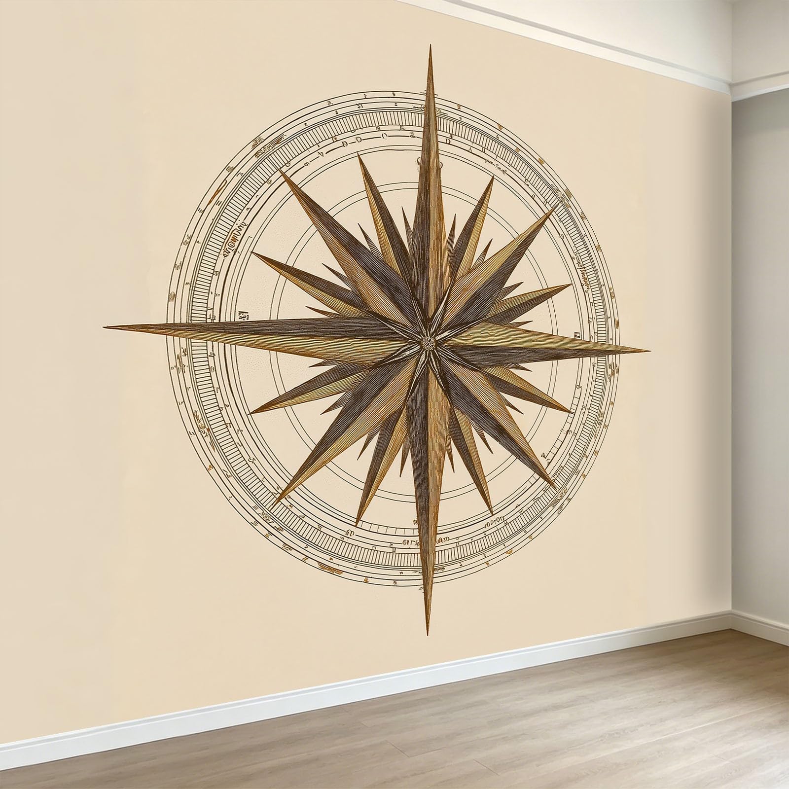 Papier peint panoramique 3D pour agrandir un salon sombre avec fresque beige