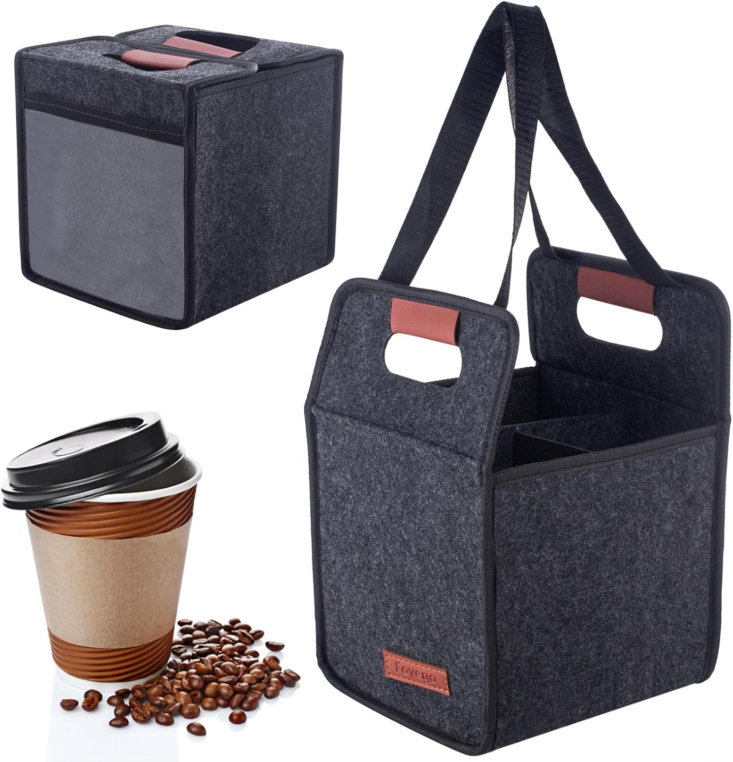 4 Cup Drink Carrier with Handle, Reusable Insulated Drink Caddy Drink Holder for Car, Folding Portable Coffee Cup Holder Bag for Travel and Delivery - Image 8
