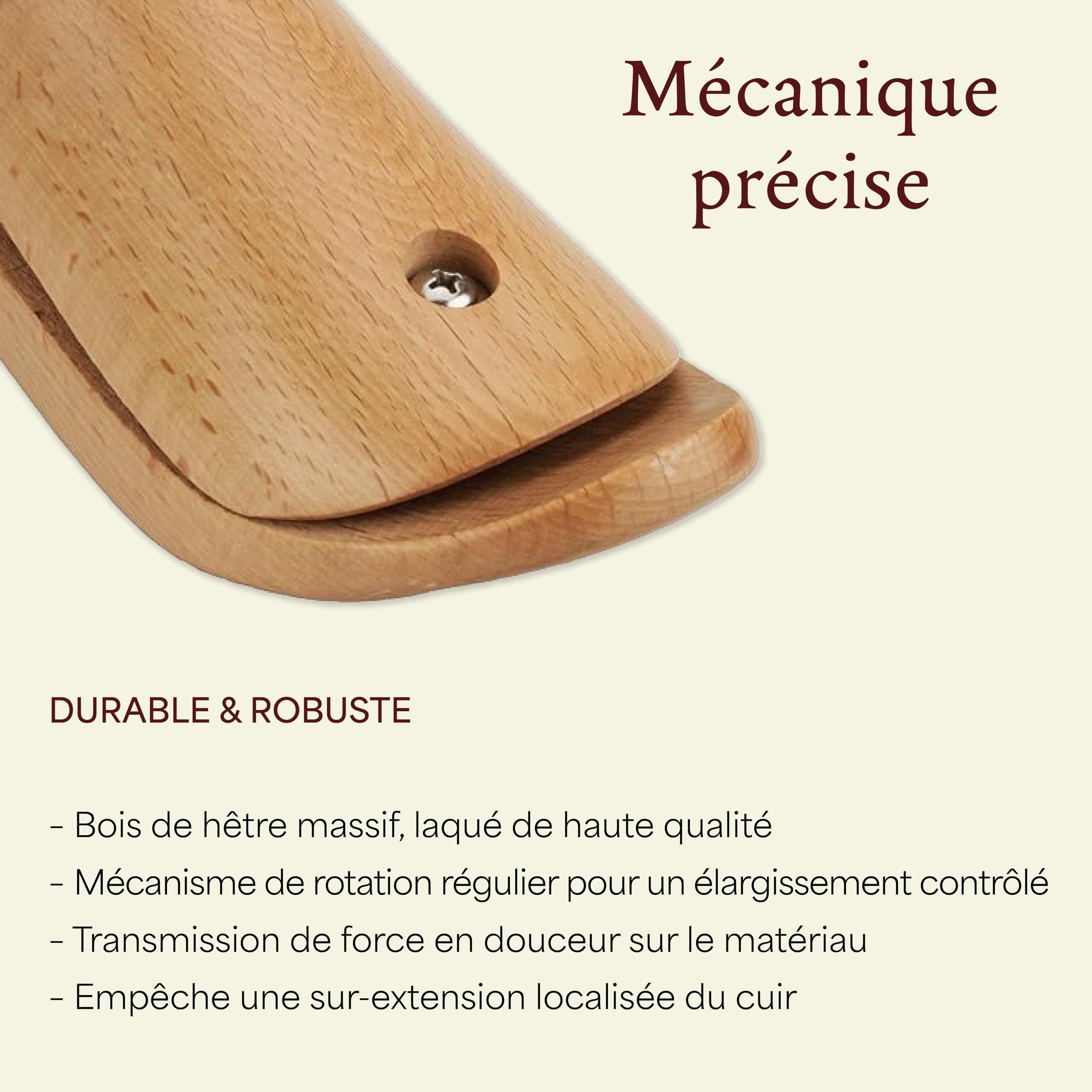 Langer & Messmer élargisseur de chaussures et de bottes pour le cou-de-pied pour hommes contre les chaussures qui serrent fabriqué en bois de hêtre massif y compris spray d'élargissement du cuir 50ml