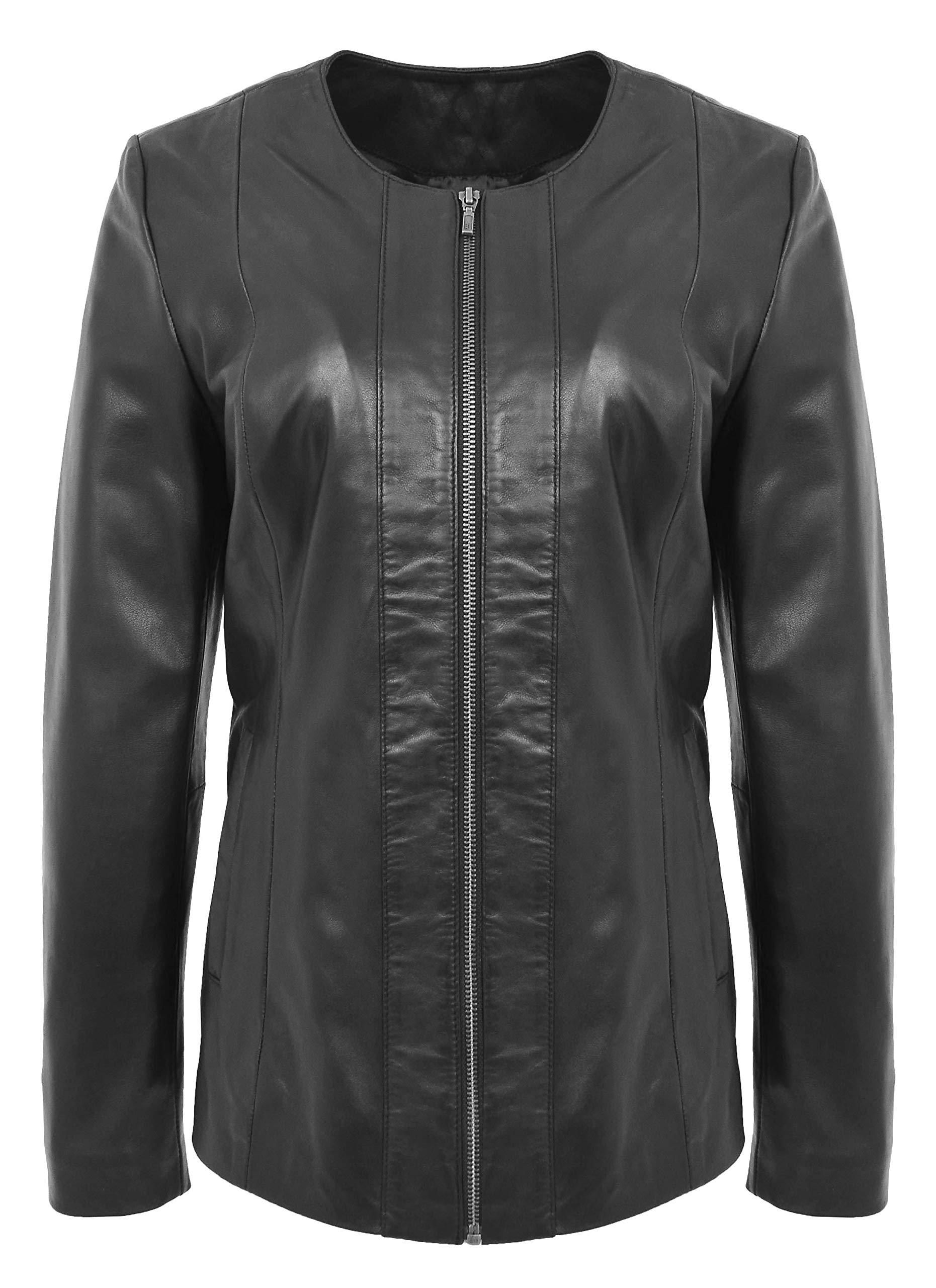 House of Leather Black Real Leather Collarless Jacket - Women's Size 22