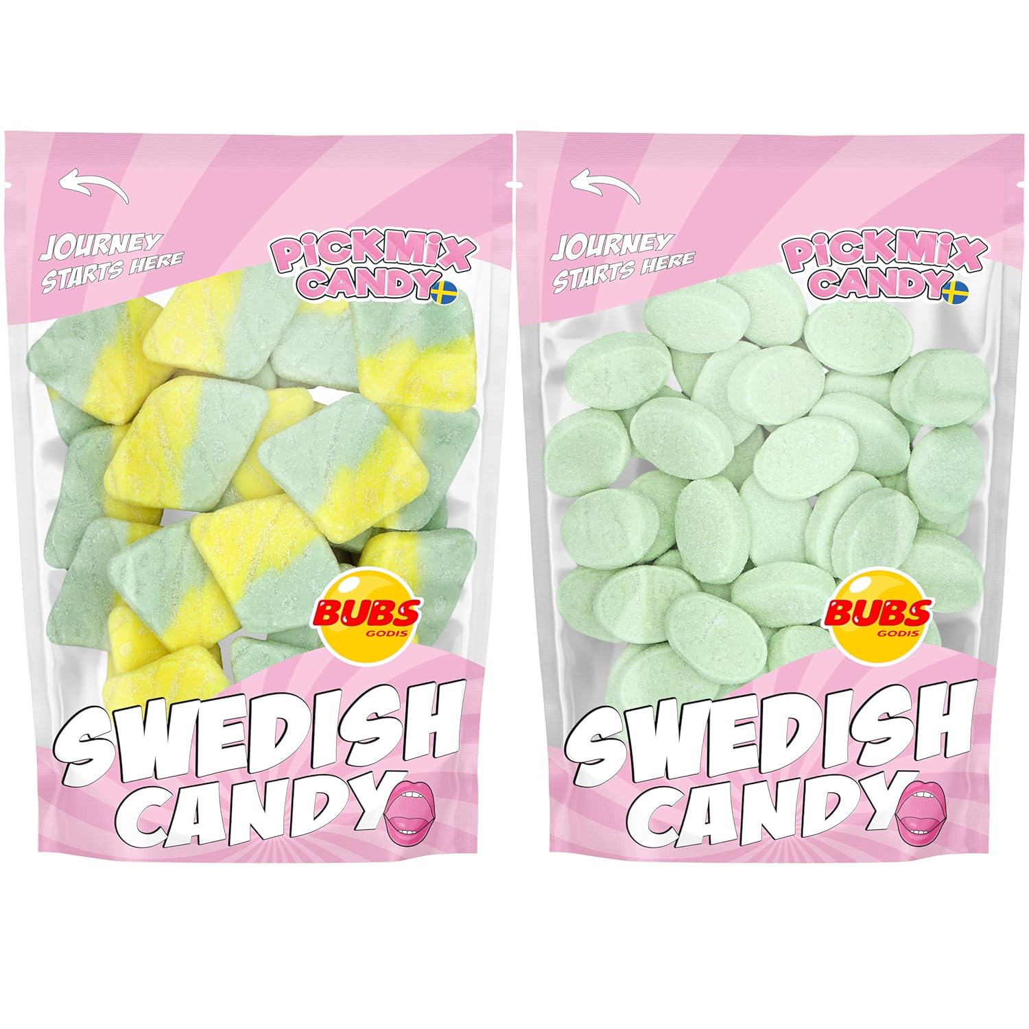 BUBS Swedish Candy Bundle - Tutti Frutti Rombs & Fruity Pear Mini 1 Pound, Packed in Two 1/2 lb Bags, Authentic Sweet & Sour Swedish Gummies