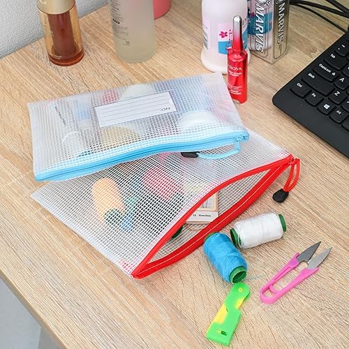 Miniatura 13 de AUSTARK Bolsa de malla de plástico con cremallera, 12 bolsas de archivos con cremallera con bolsillo para etiquetas, bolsas de almacenamiento