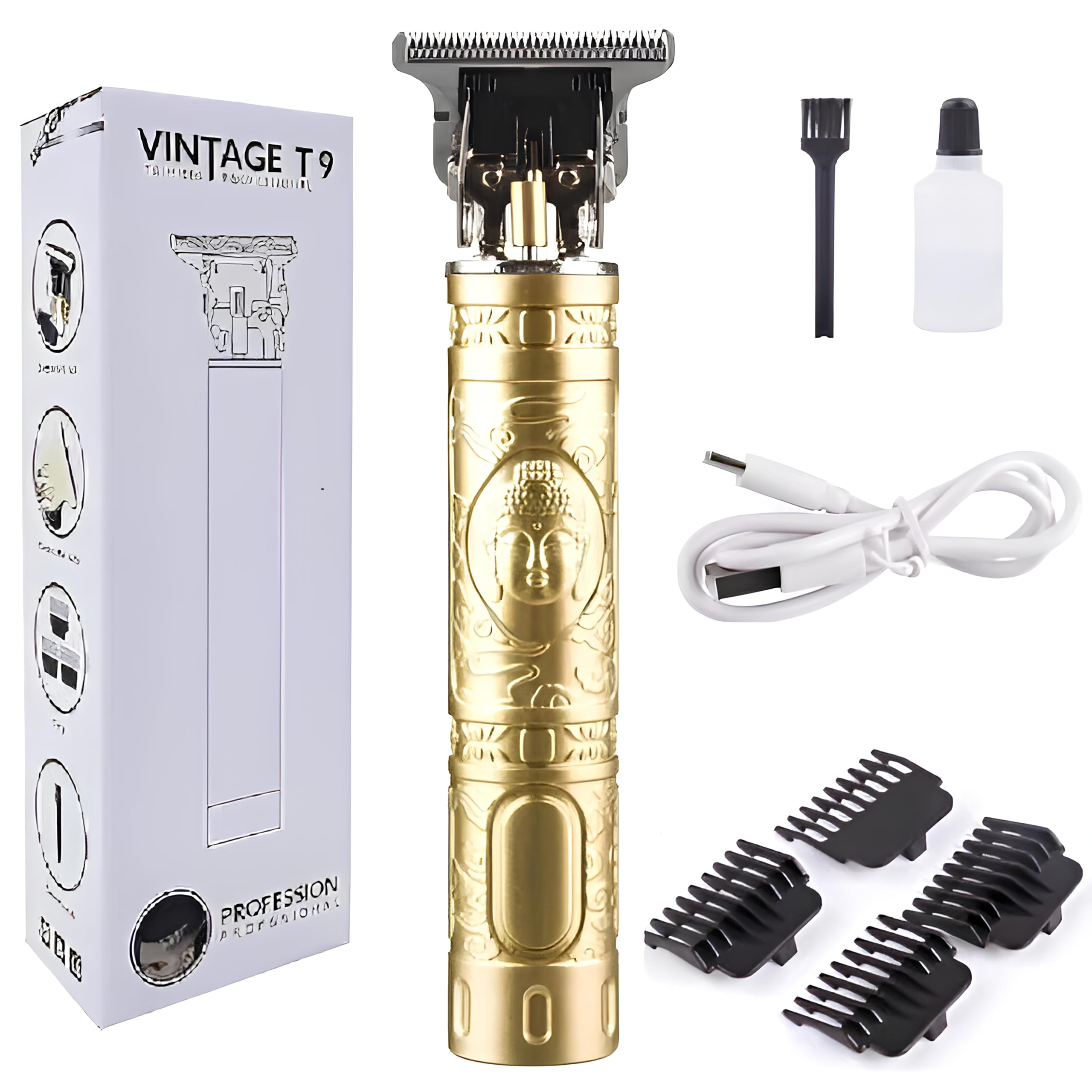 YOBLE Professional Cordless Hair Trimmer for Men | Gold Buddha Style Electric T-Blade Clipper for Beard, Hair, Moustache & Body Grooming with 4 Guide Combs | Rechargeable & Stylish-image-38