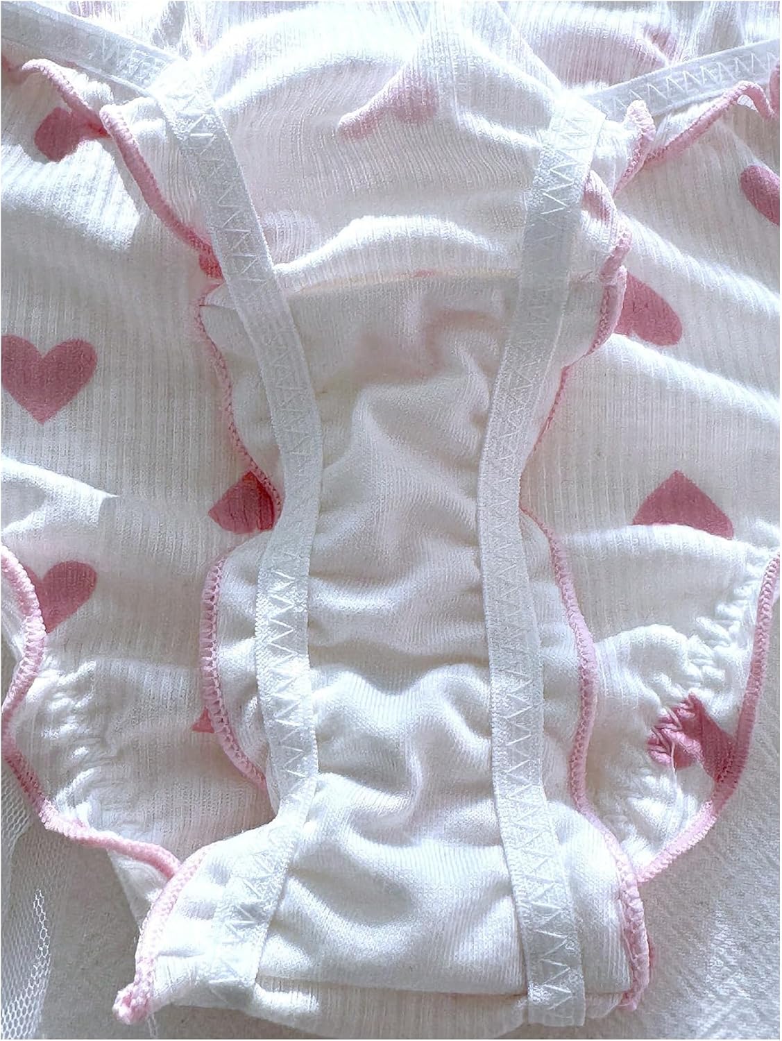 SHENHE Women's 3 Packs Frilly Panties Vintage Style Heart Print Mid Rise Ruffle Cute Panties Underwear - Image 4