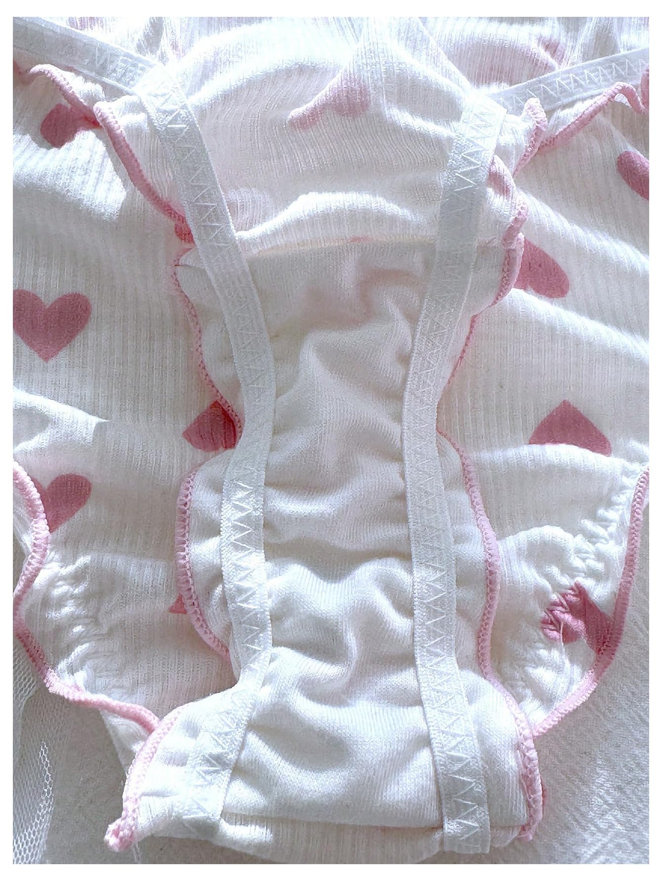 SHENHE Women's 3 Packs Frilly Panties Vintage Style Heart Print Mid Rise Ruffle Cute Panties Underwear