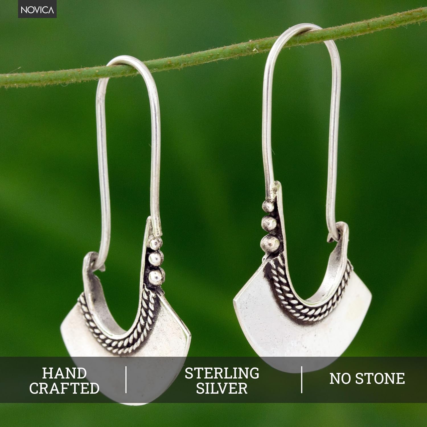 NOVICA Artisan Handcrafted | Bell Design | .925 Sterling Silver | Silver Hoop Earrings Handmade | Hoop Earring Thailand | Bohemian Hollow Bell Themed