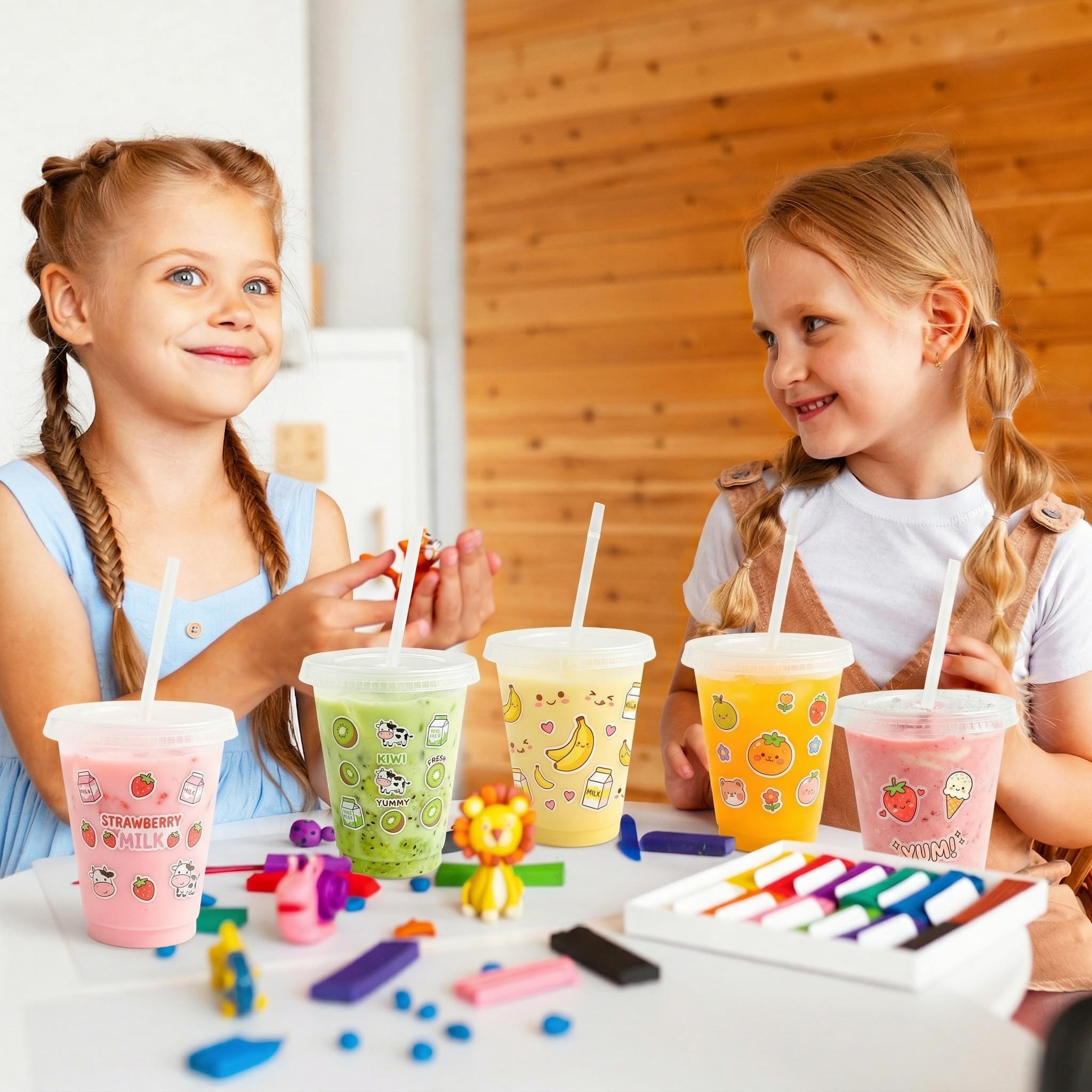 Plastikowy kubek z pokrywką i słomką, 10 sztuk kubków z tworzywa sztucznego z pokrywką i słomką, 475 ml, wielokrotnego użytku, do mrożonej kawy, smoothie, koktajli mlecznych, na kemping