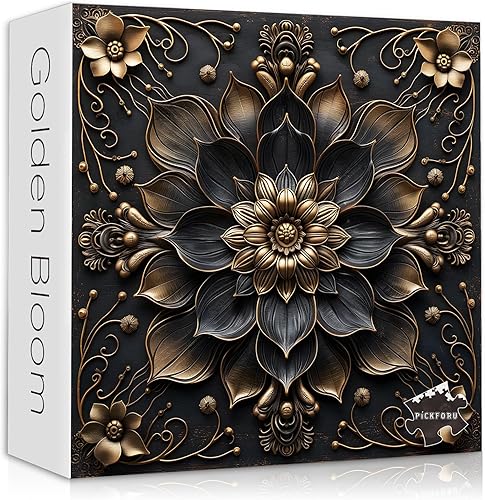 Rompecabezas de flores vintage para adultos de 1000 piezas, arte floral único con flores doradas, rompecabezas estético retro y hermoso, desafío