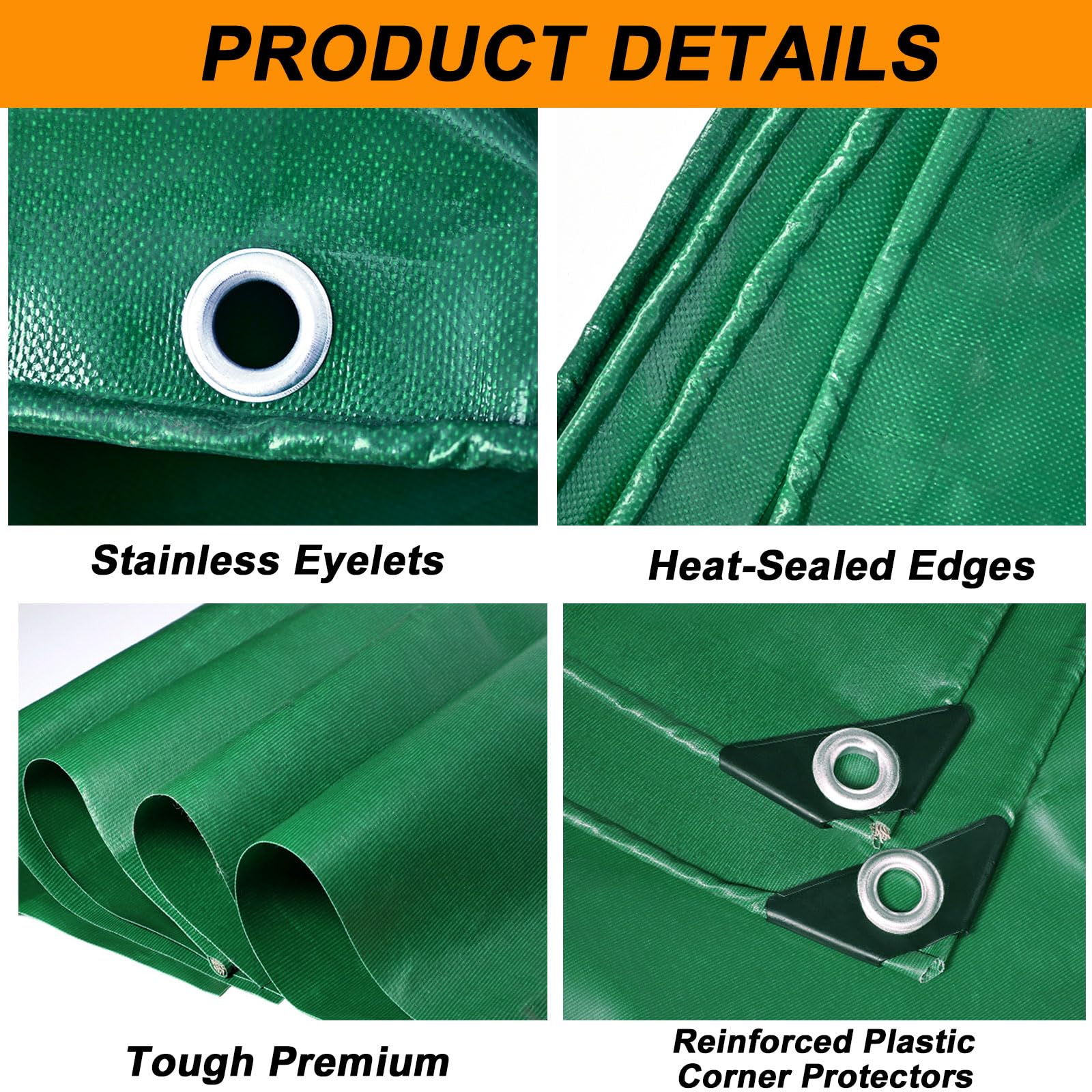 Bâche de Remorque 120 x 200 cm Imperméable, Anti-UV, avec Œillets Bâche Étanche pour Bois, Jardin, Toiture, Piscine, Vert