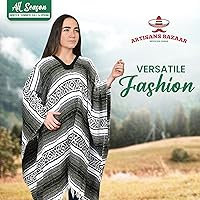Vista 127 de Artisans Bazaar Poncho tradicional mexicano de Baja para hombres y mujeres, auténtico sarape de Gaban, manta de vaquero Pancho Jorongo rojo - rosa