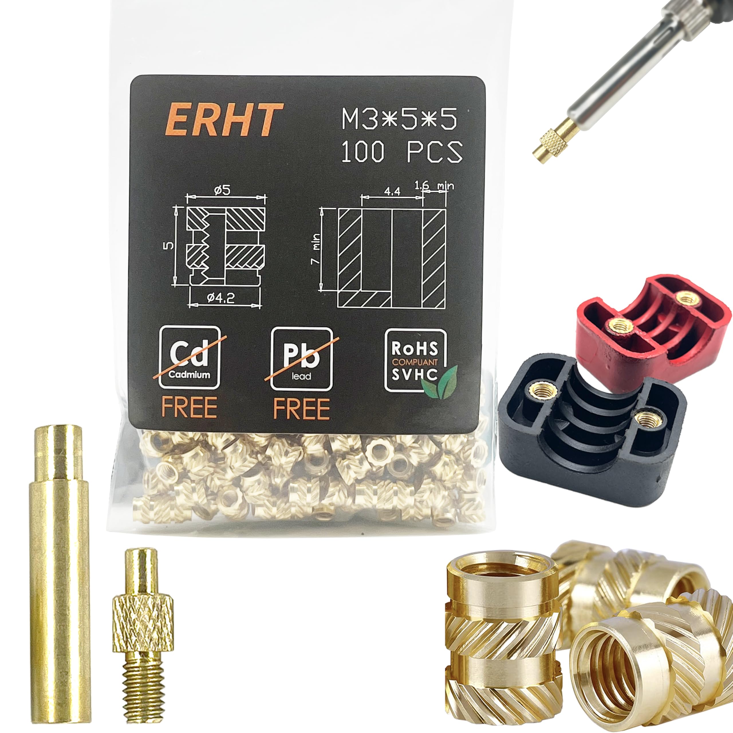 Brass Threaded Inserts - 3D Printing Kit -6 Brass Threaded Inserts - 3D Printing Kit -6