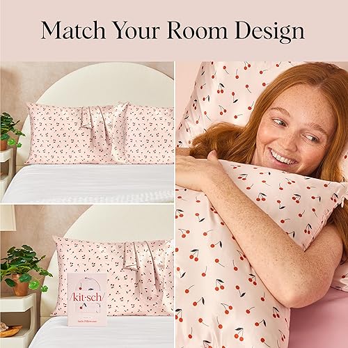 Vista 14 de Kitsch - Funda de almohada de satén con cremallera de tamaño queen/estándar, para el cabello y la piel, funda refrescante más suave que la seda