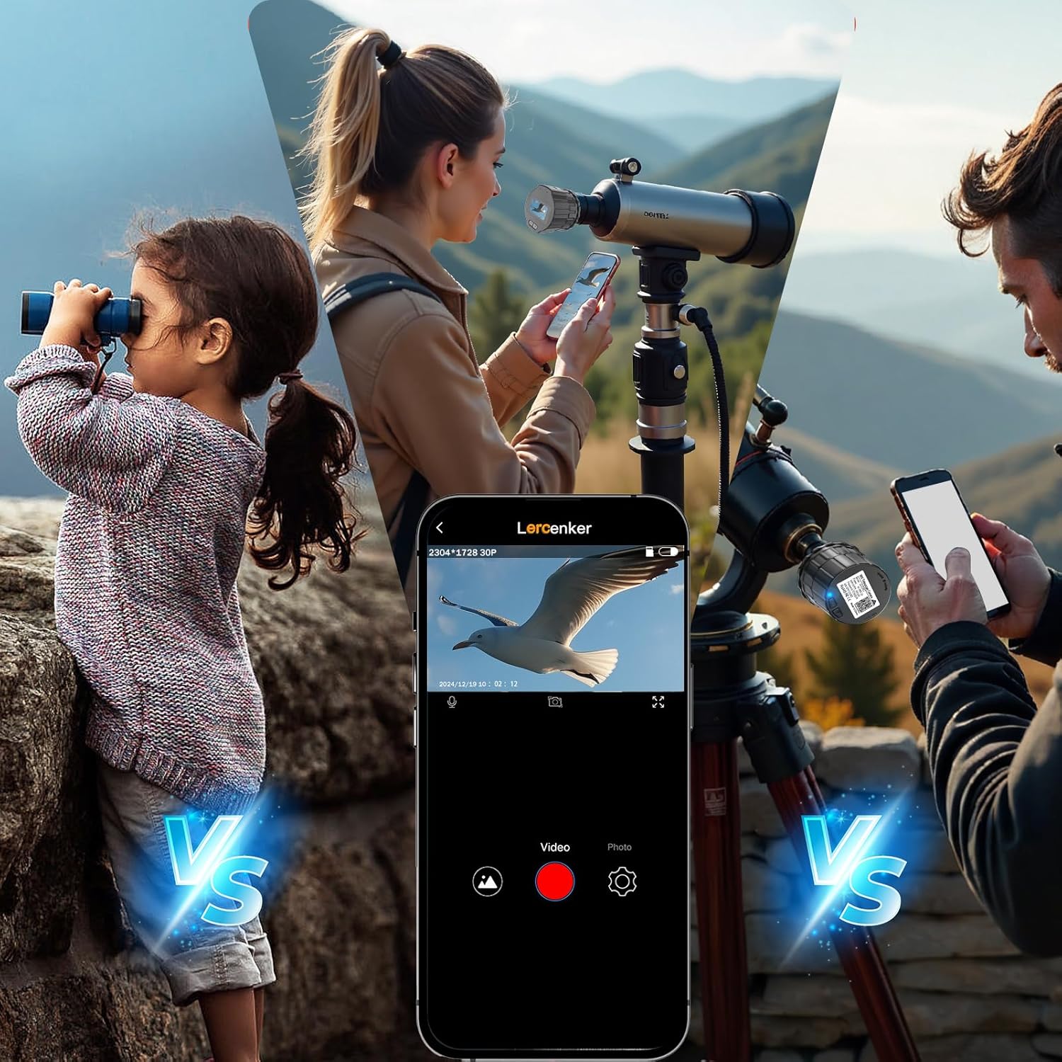 WiFi Electronic Eyepiece,Telescope and Microscope Accessories,Telescope Image HD Amplifier,2K Video Recording,Camera Recording Via App,Built-in WiFi,25mm-50mm Eyepiece (32GB w/Screen)